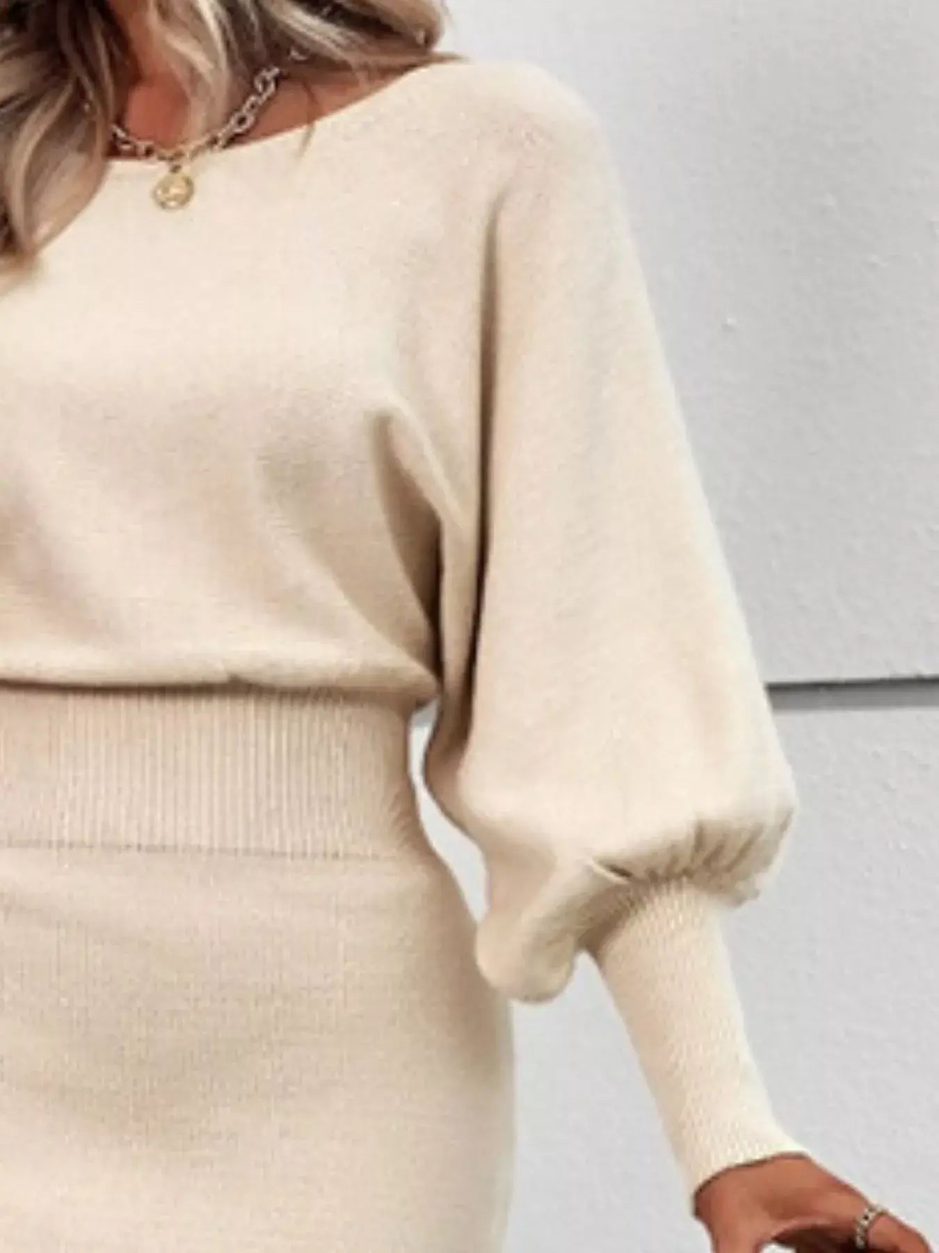 Lantern Sleeve Bodycon Sweater Dress - Trendsi - Flyclothing LLC