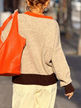 Contrast Trim Crew Neck Sweater - Trendsi - Flyclothing LLC