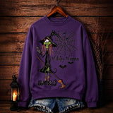 Women's Long-sleeve Crew-neck Halloween-print Hoodie