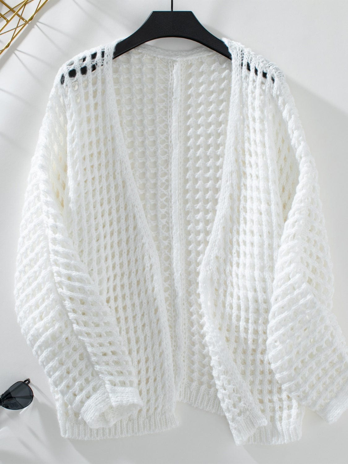 Openwork Open Front Long Sleeve Cardigan - Trendsi
