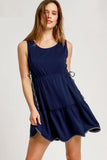 Umgee Frill Drawstring Waist Round Neck Mini Tank Dress - Trendsi
