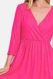 Zenana Three-Quarter Sleeve Surplice Dress with Pockets - Trendsi - Flyclothing LLC
