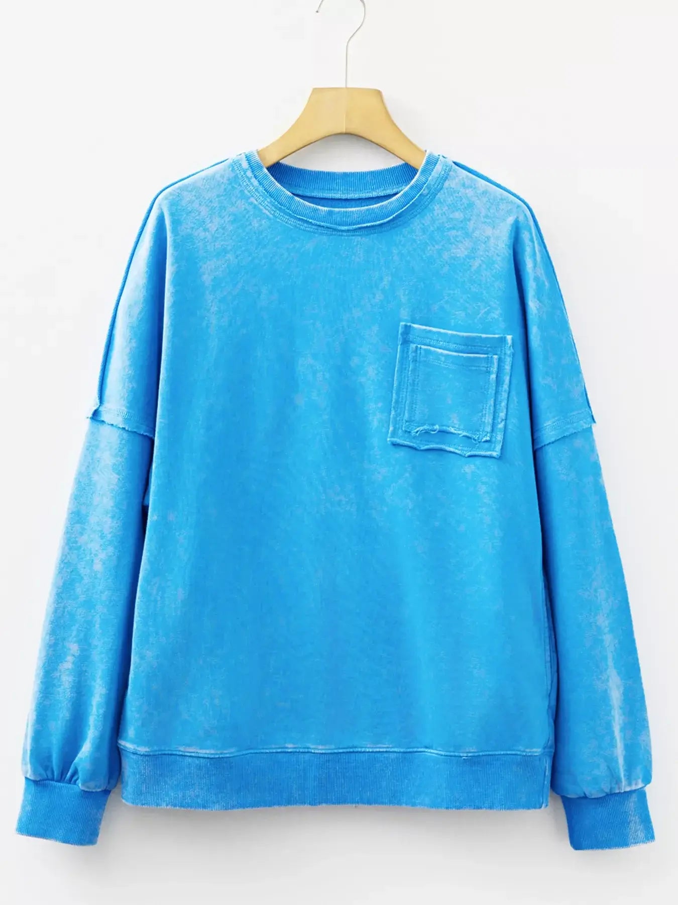 Mineral Wash Raw Seam Double Patched Pocket Sweatshirt - Trendsi - Flyclothing LLC