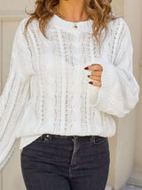 Cable Knit Long Sleeve Sweater - Trendsi - Flyclothing LLC
