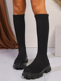 Round Toe Platform Woven Boots - Trendsi