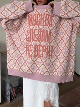Letter Round Neck Long Sleeve Sweater - Trendsi - Flyclothing LLC