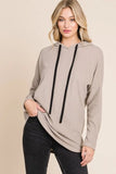 BOMBOM Contrast Drawstring Drop Shoulder Knit Hoodie - Trendsi