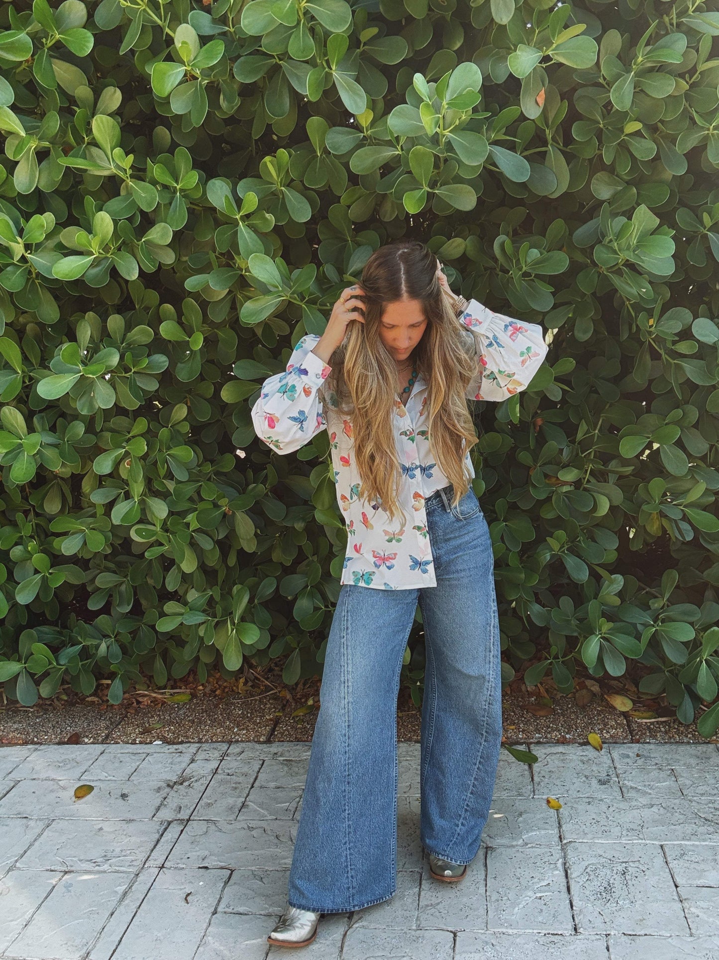 Eyes Without a Face Butterfly Button Up Blouse - Lil Bee's Bohemian - Flyclothing LLC