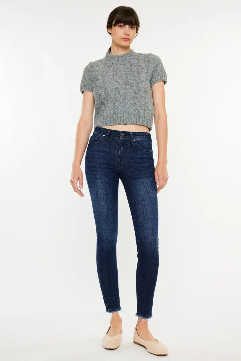 Kancan High-Rise Slim Fit Raw Hem Ankle Jeans - Trendsi - Flyclothing LLC
