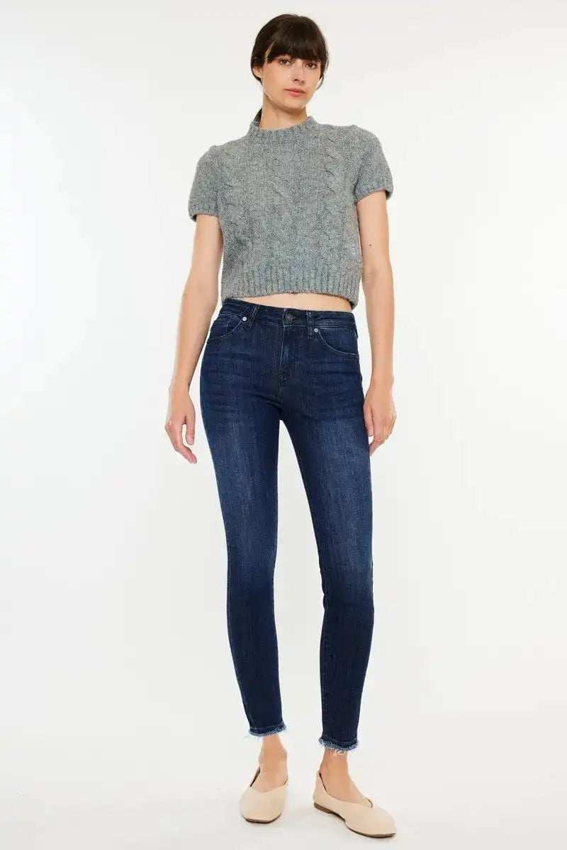 Kancan High-Rise Slim Fit Raw Hem Ankle Jeans - Trendsi - Flyclothing LLC