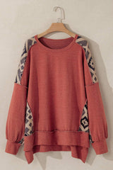 Plus Size Geometric Round Neck Long Sleeve Sweatshirt - Trendsi - Flyclothing LLC