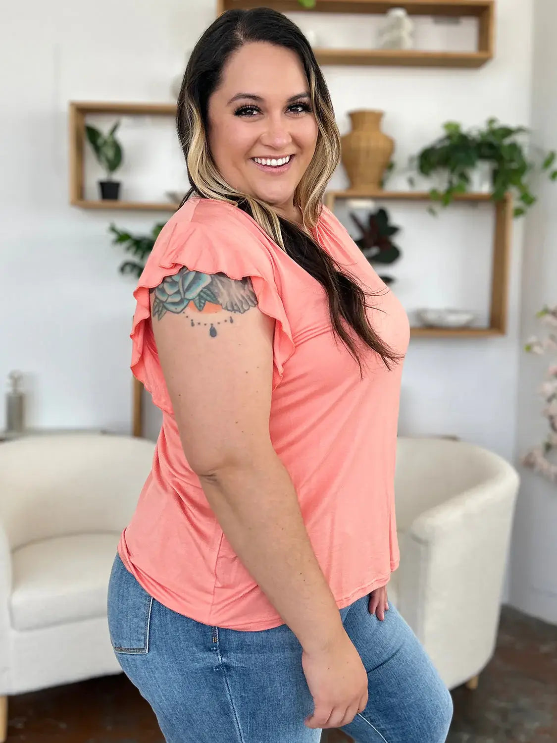 Basic Bae Full Size Bamboo Notched Ruffled Short Sleeve T-Shirt - ShopBasicbae - Flyclothing LLC
