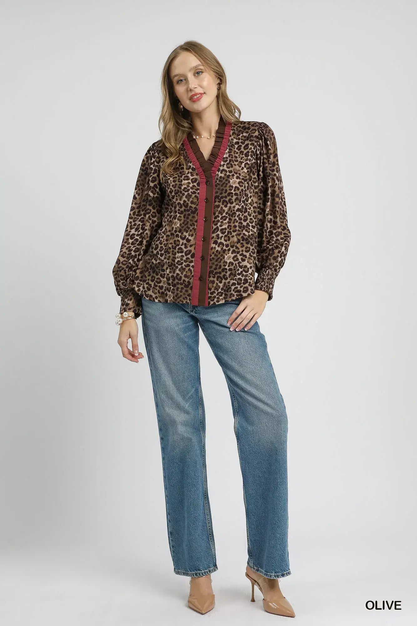 Umgee Ruffle Trim Leopard Print Shirt - Trendsi - Flyclothing LLC
