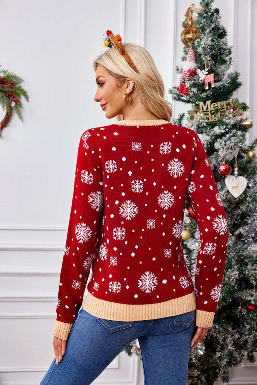 Christmas Pattern Round Neck Long Sleeve Sweater - Trendsi - Flyclothing LLC