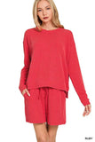 Zenana Corded Rib Long Sleeve Tee and Shorts Set - Trendsi - Flyclothing LLC