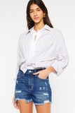 Kancan High Rise Frayed Hem Denim Shorts - Trendsi