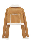 Collared Neck Long Sleeve Plush Cropped Jacket - Trendsi - Flyclothing LLC