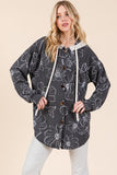 BOMBOM Drawstring Flower Print Button Up Shacket - Trendsi