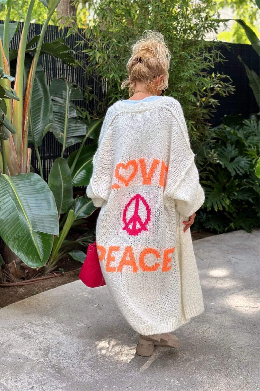 Letter Dropped Shoulder Long Sleeve Cardigan - Trendsi - Flyclothing LLC