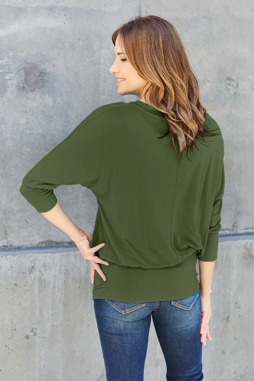 Basic Bae Full Size Round Neck Batwing Sleeve Top - ShopBasicbae - Flyclothing LLC