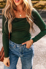 Square Neck Long Sleeve Bodysuit - Trendsi - Flyclothing LLC