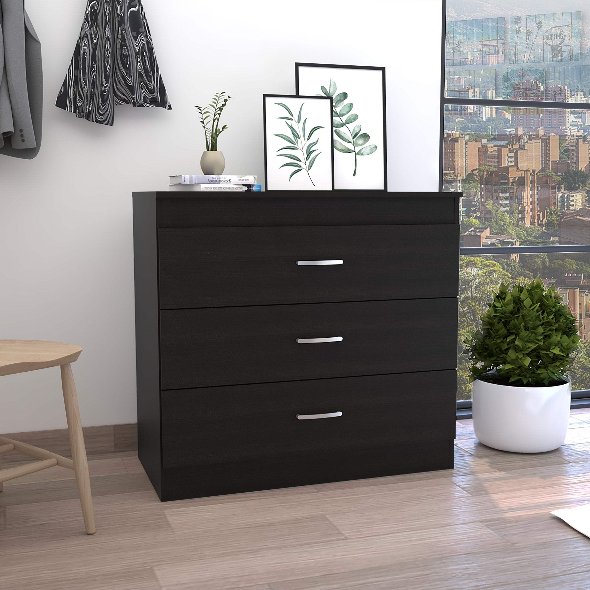 31" Black Wood Three Drawer Dresser - HomeRoots - Flyclothing LLC