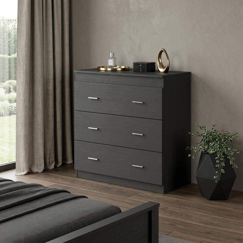 32" Black Wood Three Drawer Dresser - HomeRoots - Flyclothing LLC