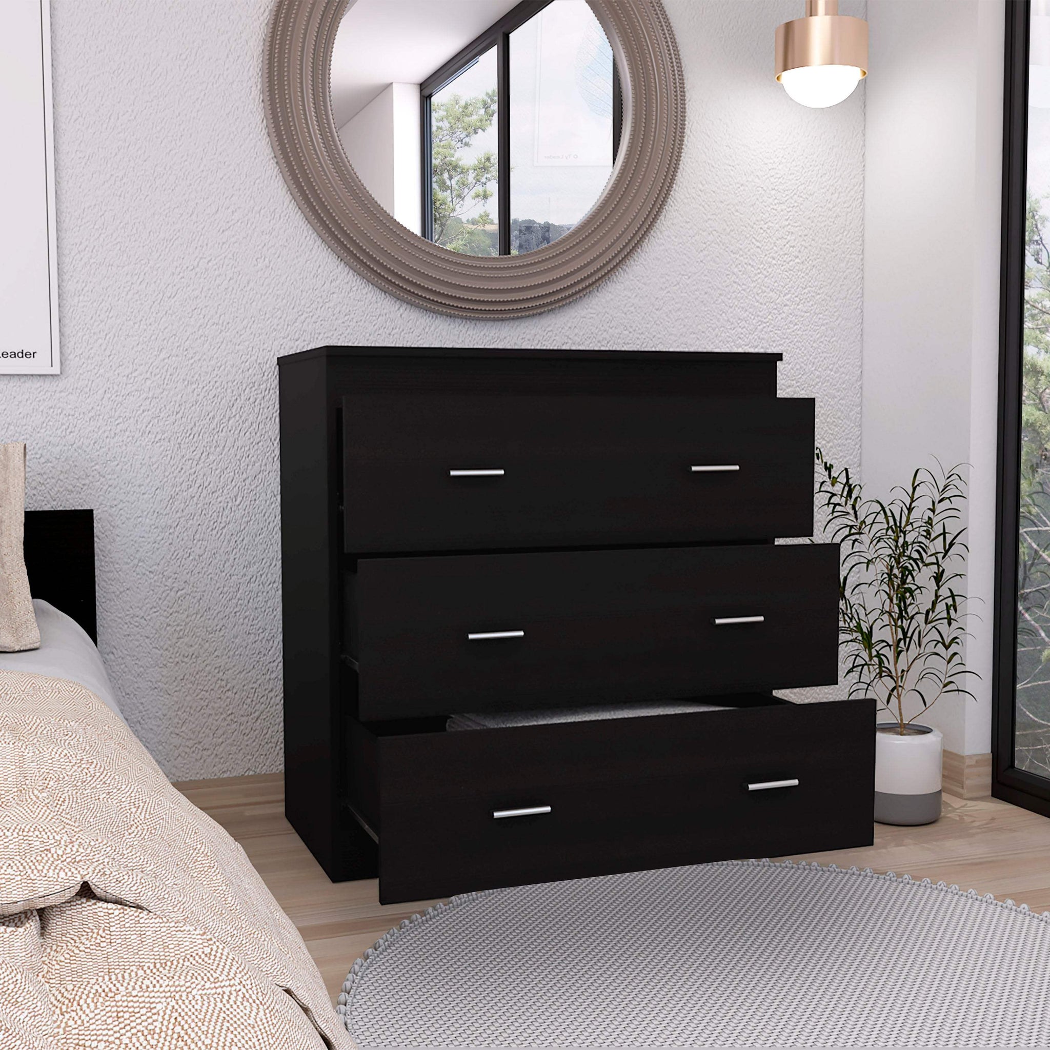 32" Black Wood Three Drawer Dresser - HomeRoots - Flyclothing LLC