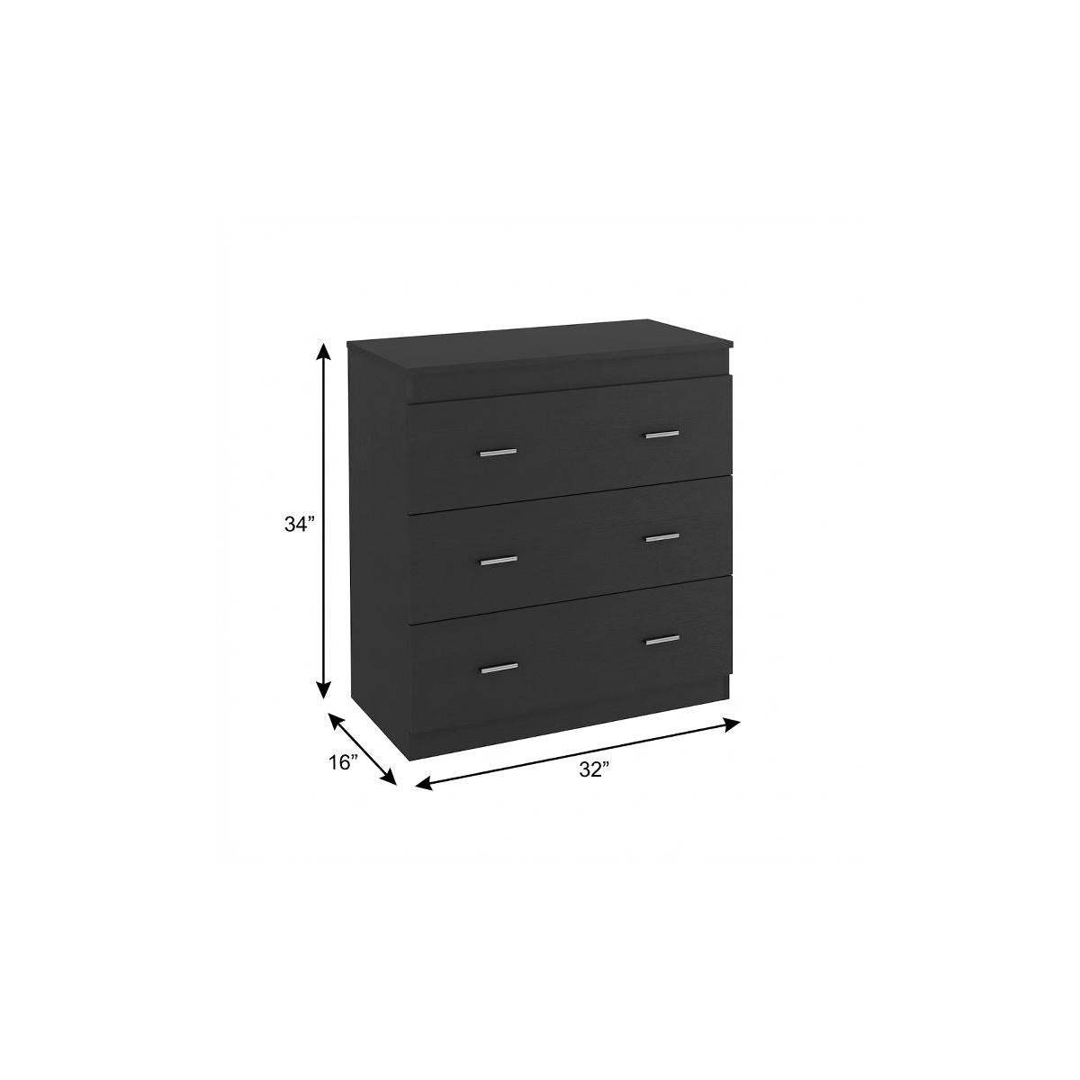 32" Black Wood Three Drawer Dresser - HomeRoots - Flyclothing LLC