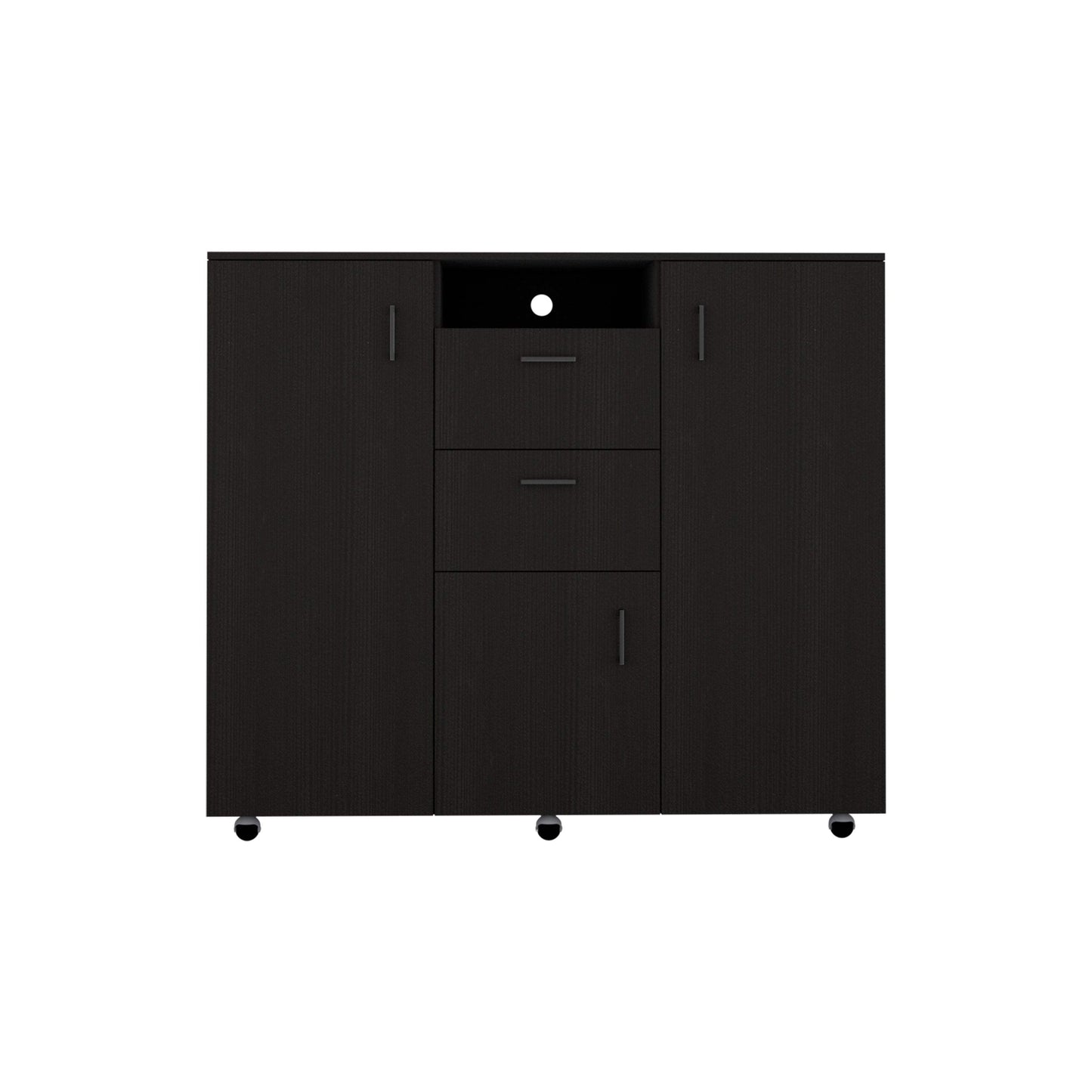 48" Black Wood Two Door Two Drawer Combo Dresser - HomeRoots - Flyclothing LLC