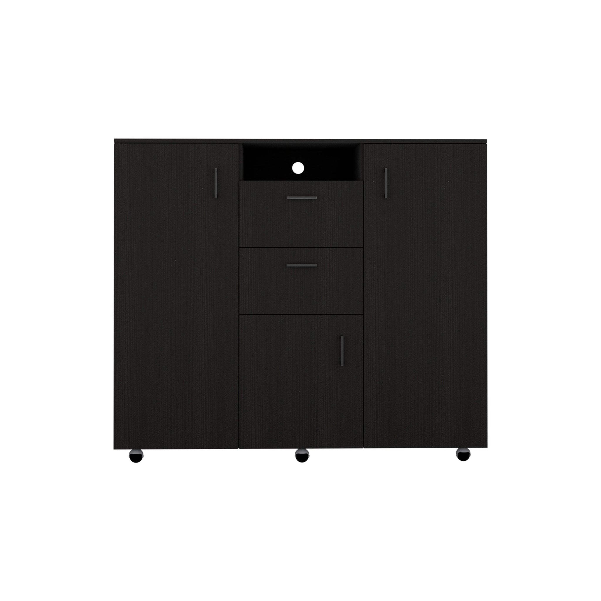 48" Black Wood Two Door Two Drawer Combo Dresser - HomeRoots - Flyclothing LLC