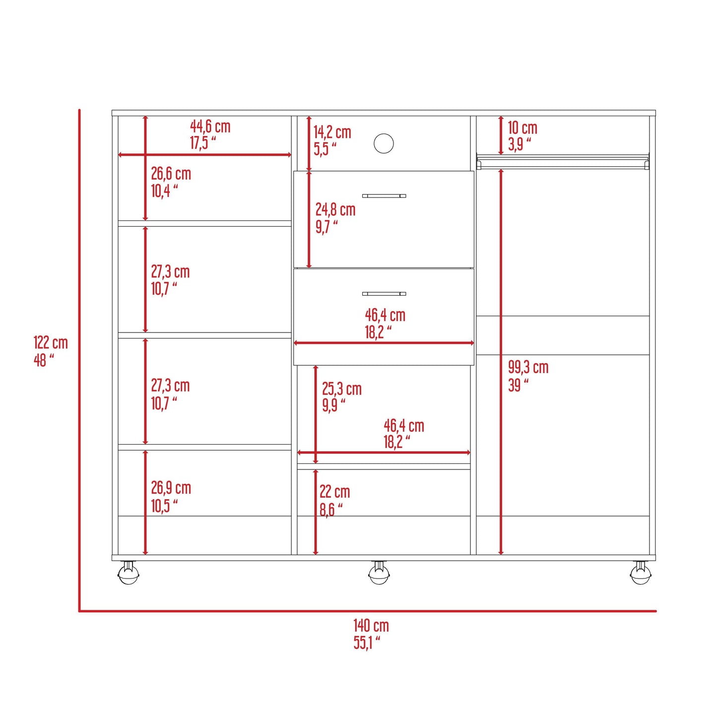 48" Black Wood Two Door Two Drawer Combo Dresser - HomeRoots - Flyclothing LLC