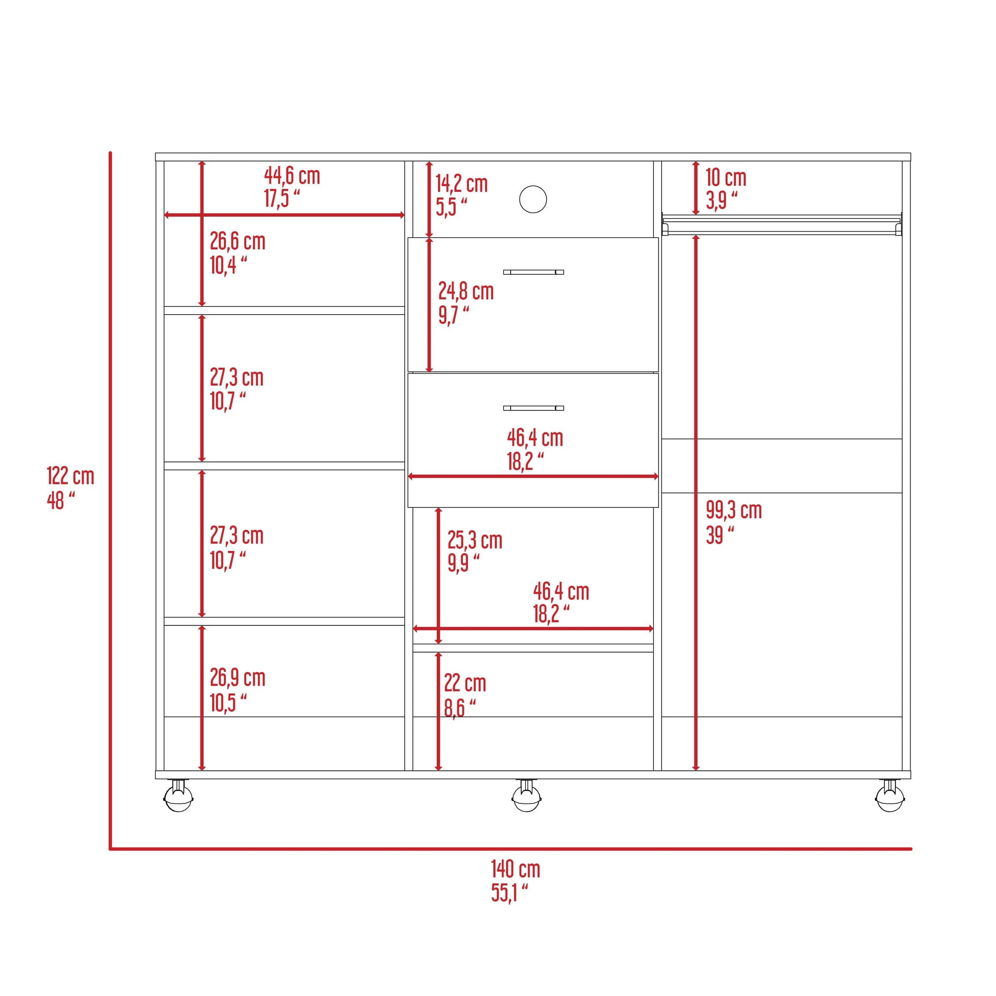 48" Black Wood Two Door Two Drawer Combo Dresser - HomeRoots - Flyclothing LLC