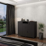 48" Black Wood Two Door Two Drawer Combo Dresser - HomeRoots - Flyclothing LLC