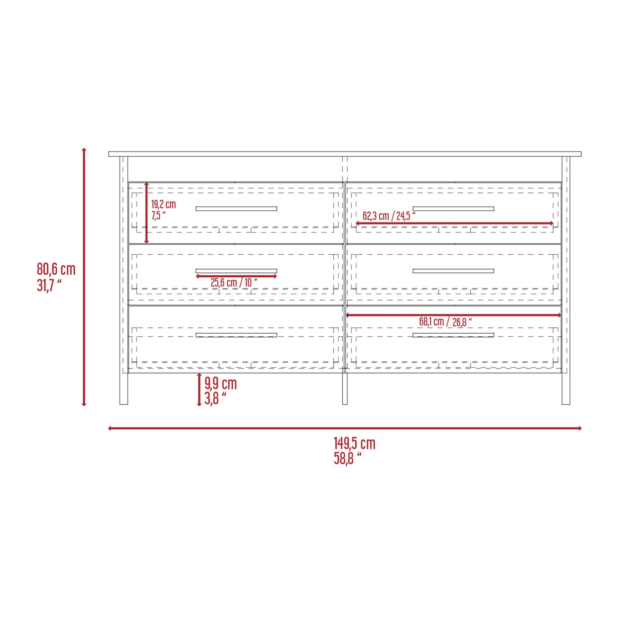 59" Light Gray Wood Six Drawer Double Dresser - HomeRoots - Flyclothing LLC
