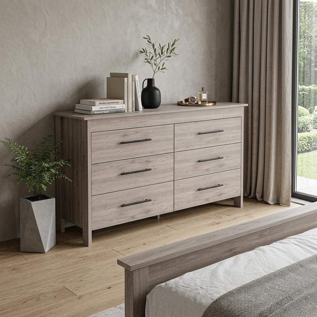 59" Light Gray Wood Six Drawer Double Dresser - HomeRoots - Flyclothing LLC
