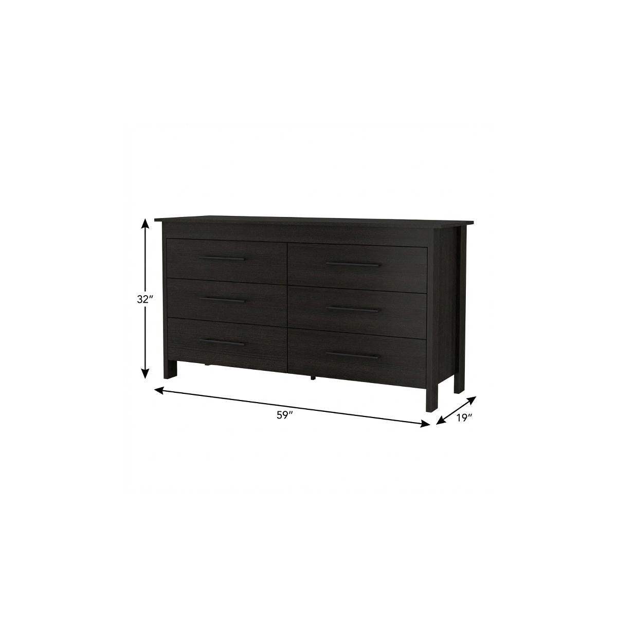 59" Black Wood Six Drawer Double Dresser - HomeRoots - Flyclothing LLC