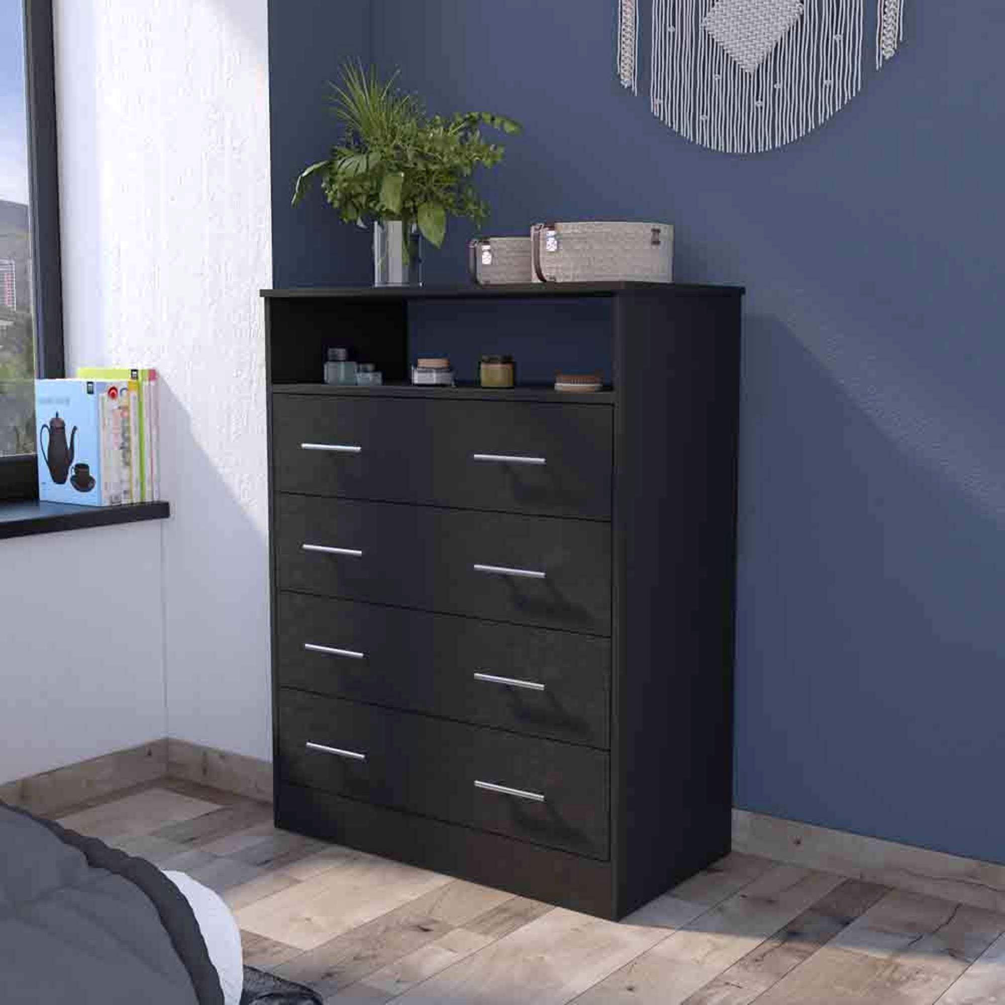 33" Black Wood Four Drawer Dresser - HomeRoots - Flyclothing LLC
