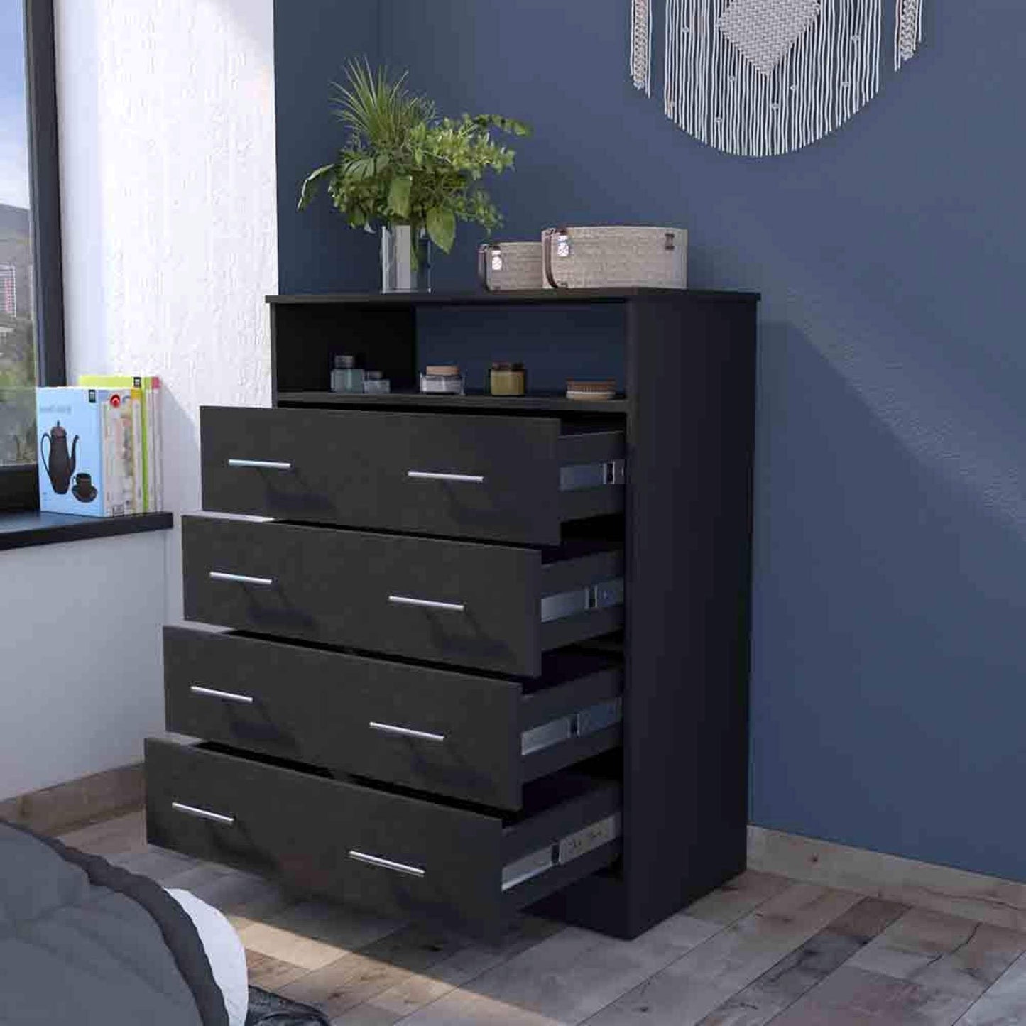 33" Black Wood Four Drawer Dresser - HomeRoots - Flyclothing LLC