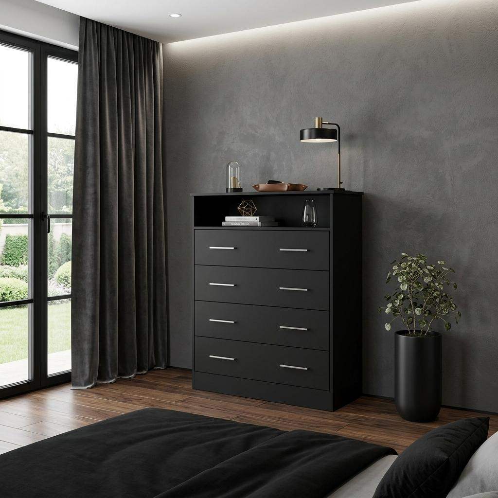 33" Black Wood Four Drawer Dresser - HomeRoots - Flyclothing LLC