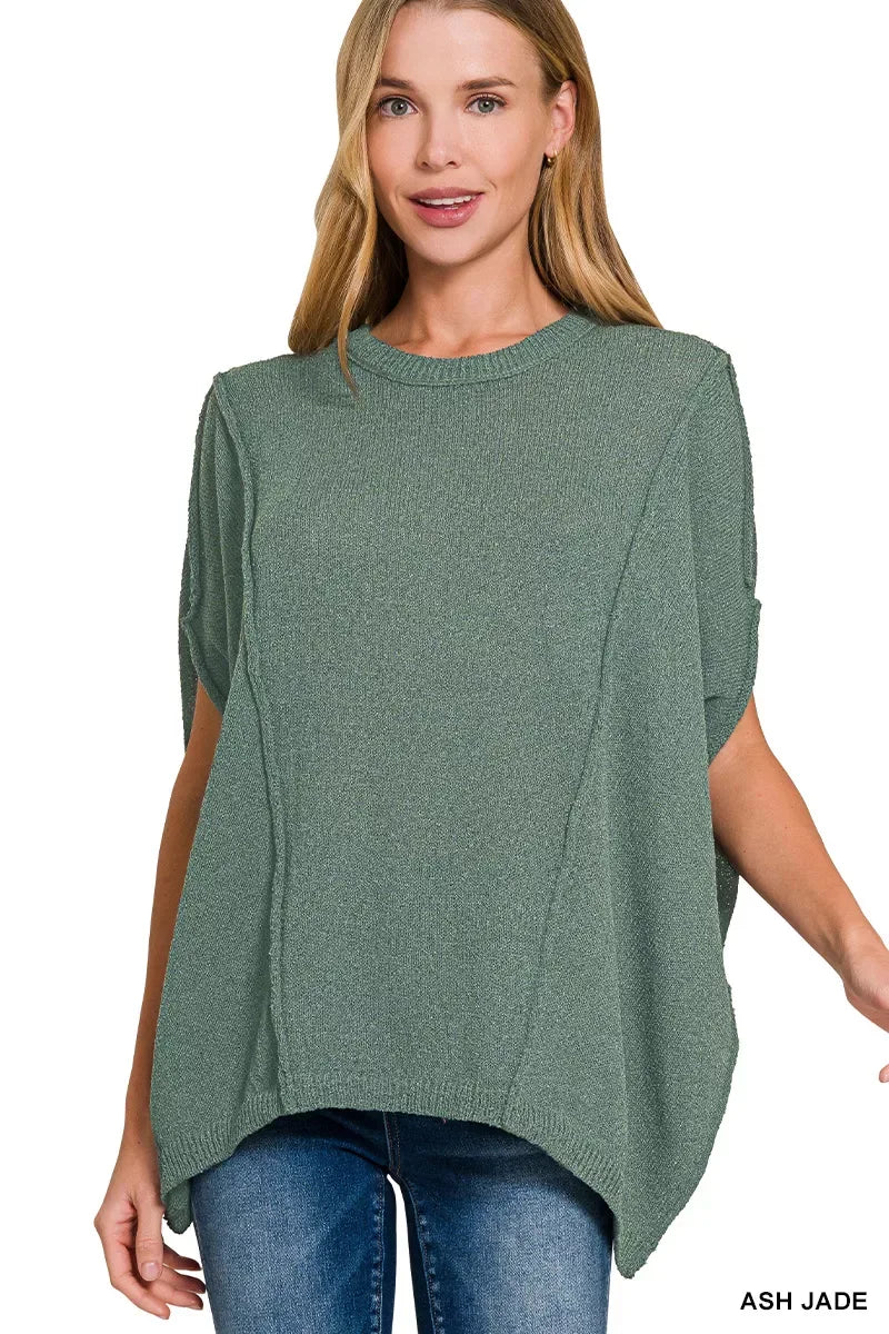 Zenana Drop Shoulder Short Sleeve Knit Top - Trendsi - Flyclothing LLC