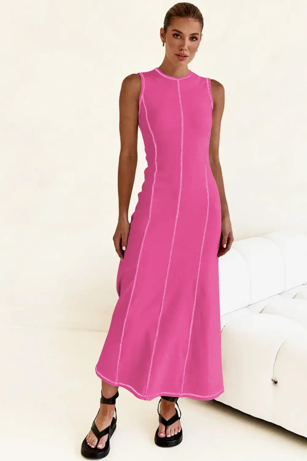 Contrast Stitching Maxi Tank Dress - Trendsi - Flyclothing LLC
