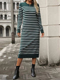 Striped Round Neck Long Sleeve Dress - Trendsi - Flyclothing LLC