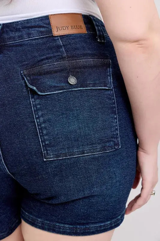 Judy Blue Full Size High Waist Back Flap Pocket Denim Shorts Plus Size - Trendsi - Flyclothing LLC