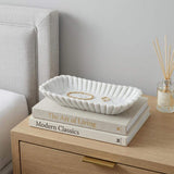14" White Marble Fluted Trinket Tray - HomeRoots - Flyclothing LLC