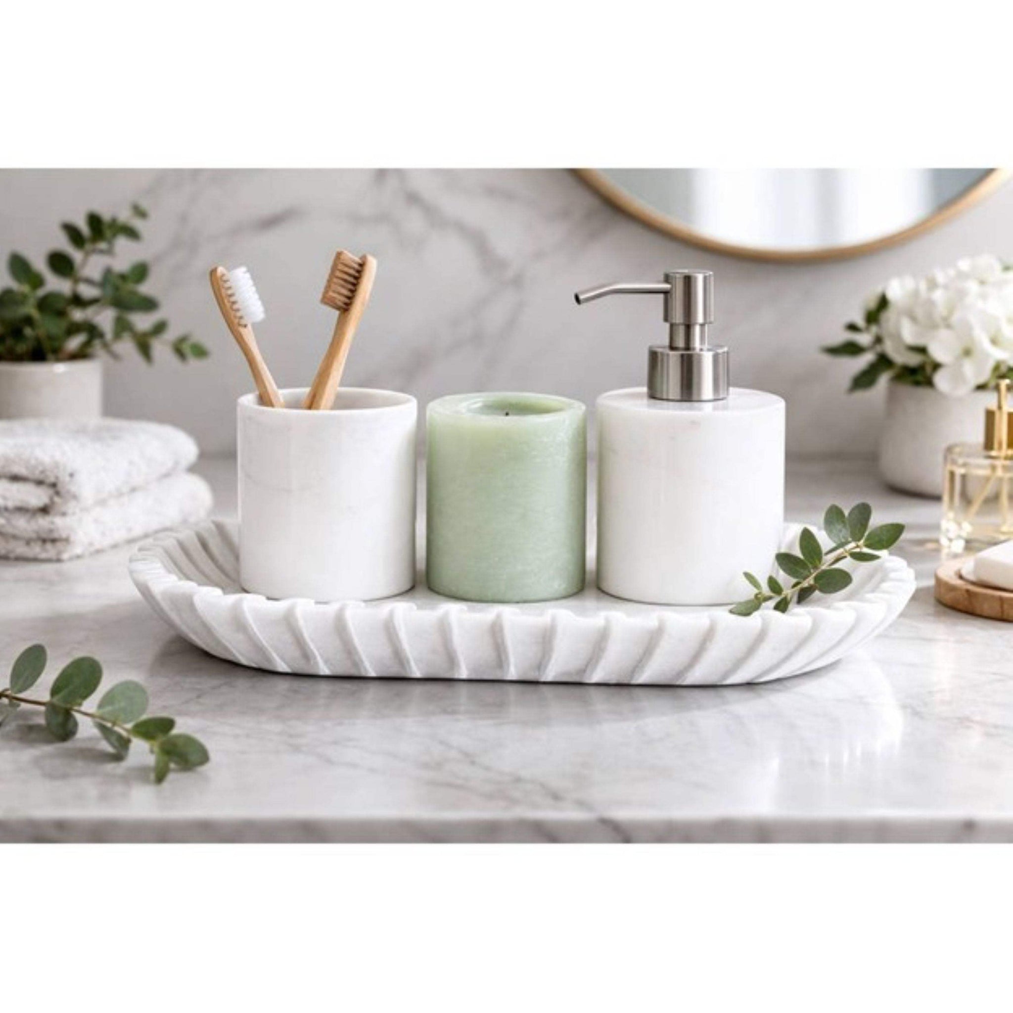 14" White Marble Fluted Trinket Tray - HomeRoots - Flyclothing LLC
