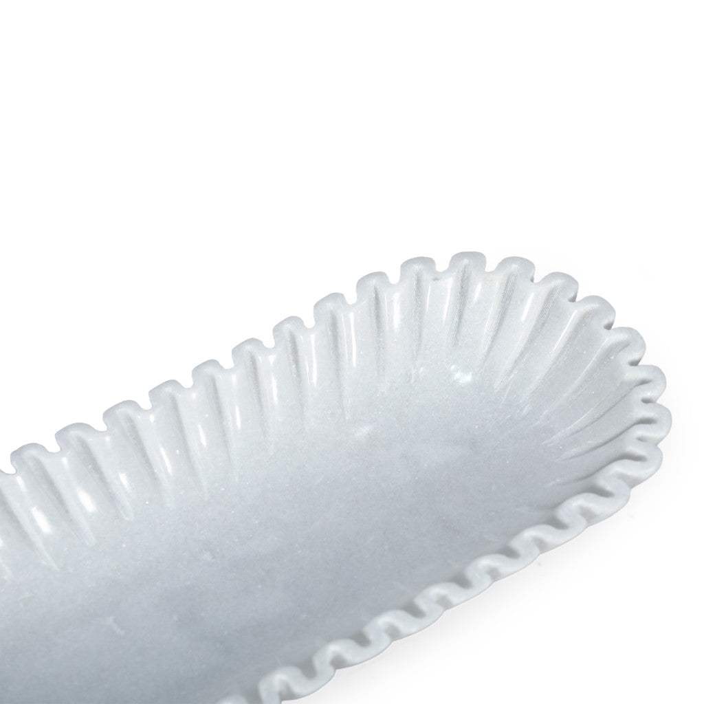 14" White Marble Fluted Trinket Tray - HomeRoots - Flyclothing LLC