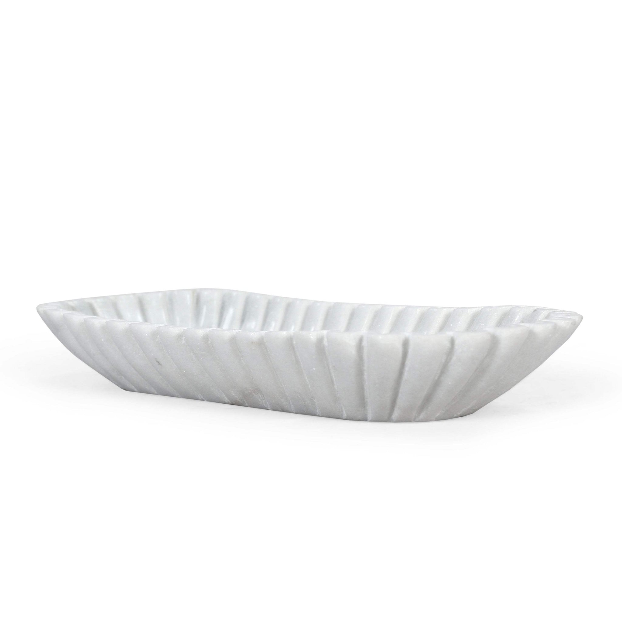 14" White Marble Fluted Trinket Tray - HomeRoots - Flyclothing LLC