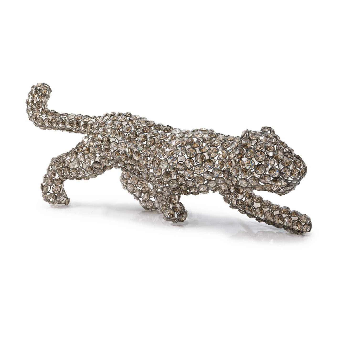 23" Silver And Clear Iron And Faux Crystal Panther Tabletop Sculpture - HomeRoots - Flyclothing LLC