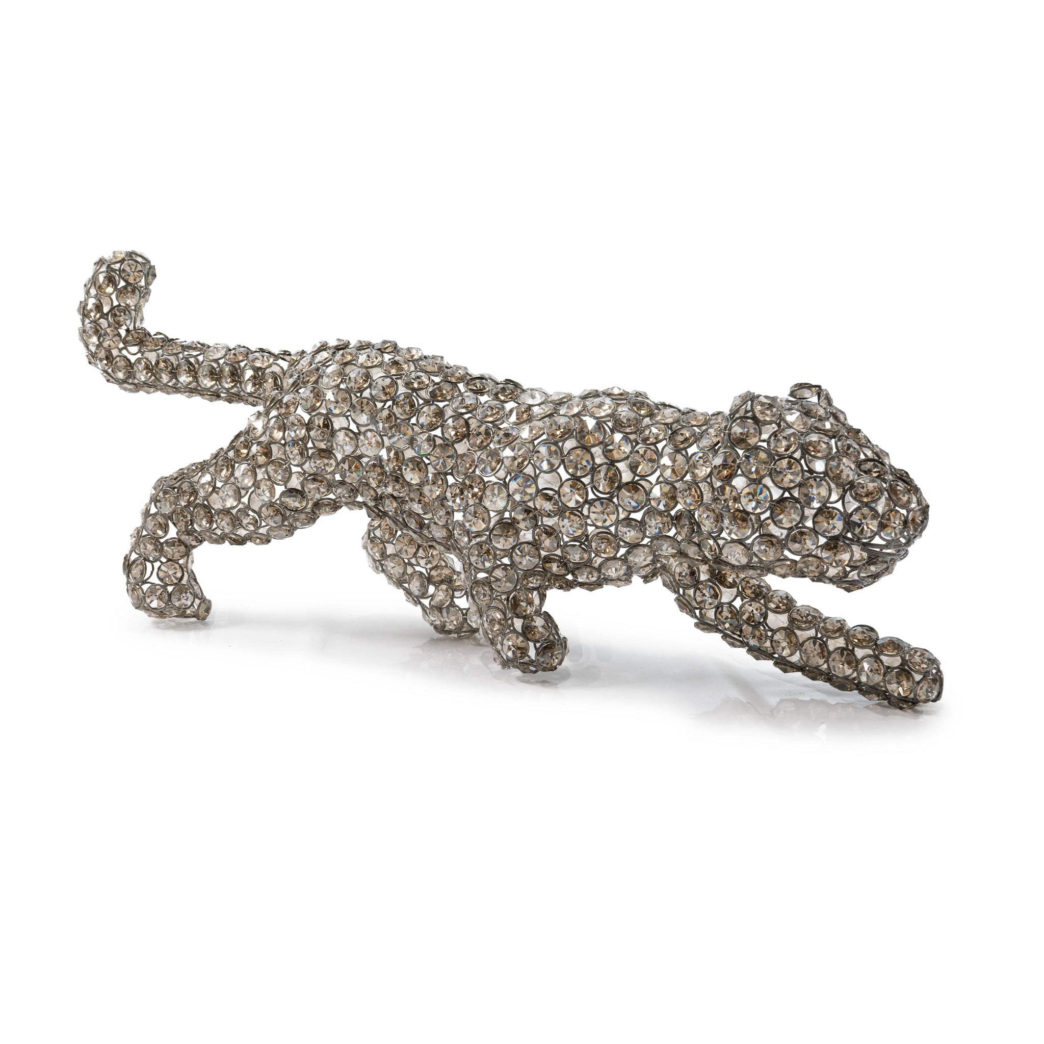 23" Silver And Clear Iron And Faux Crystal Panther Tabletop Sculpture - HomeRoots - Flyclothing LLC